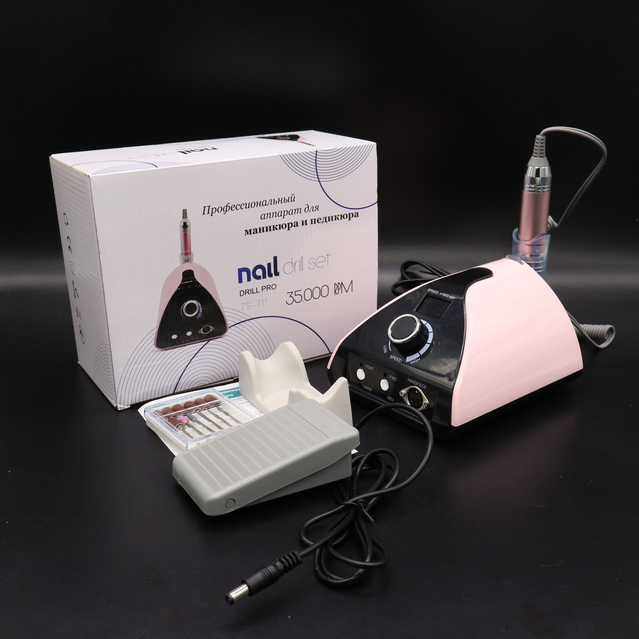 Фрезер Nail Drill ZS-711 Pink (65W/35000 об.) рос. інструкція + 6 фрез
