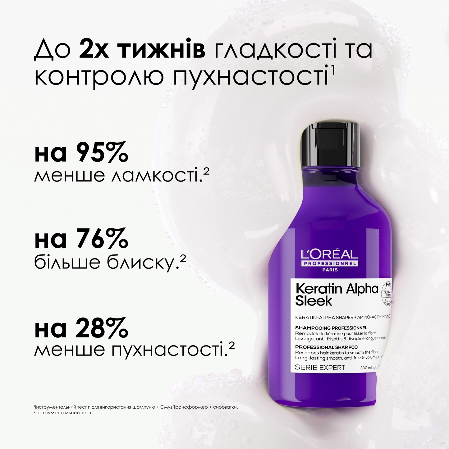 Шампунь безсульфатний гладкість і контроль пухнастості Keratin Alpha Sleek L'Oreal Professionnel 300 мл