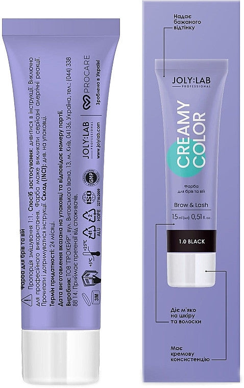 Фарба для брів та вій Joly:Lab Creamy Color Brow & Lash черная, 15 мл
