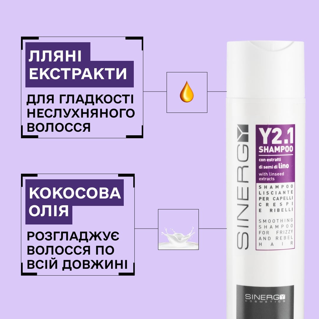 Шампунь для гладкості неслухняного волосся Y2.1 Sinergy 250 мл