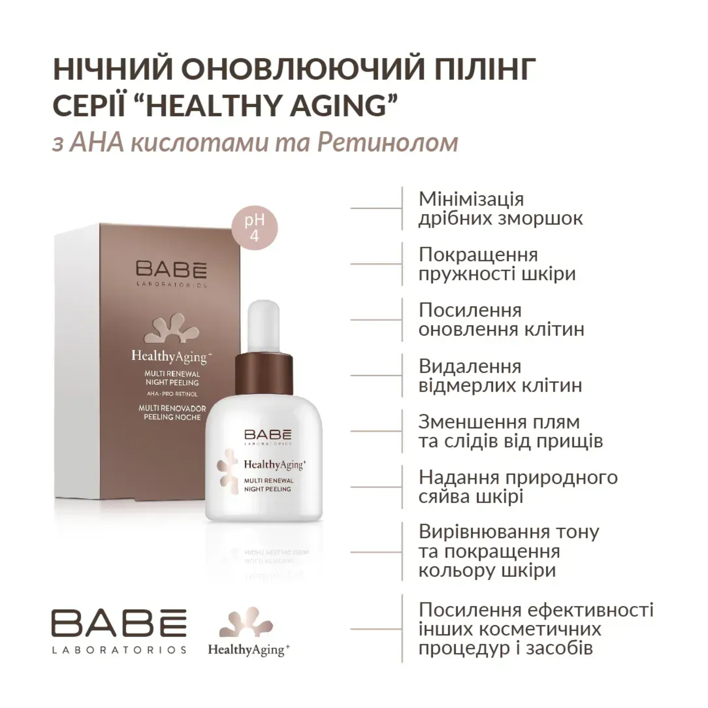 Пілінг нічний мультионовлюючий з AHA кислотами та Ретинолом BABE 30 мл