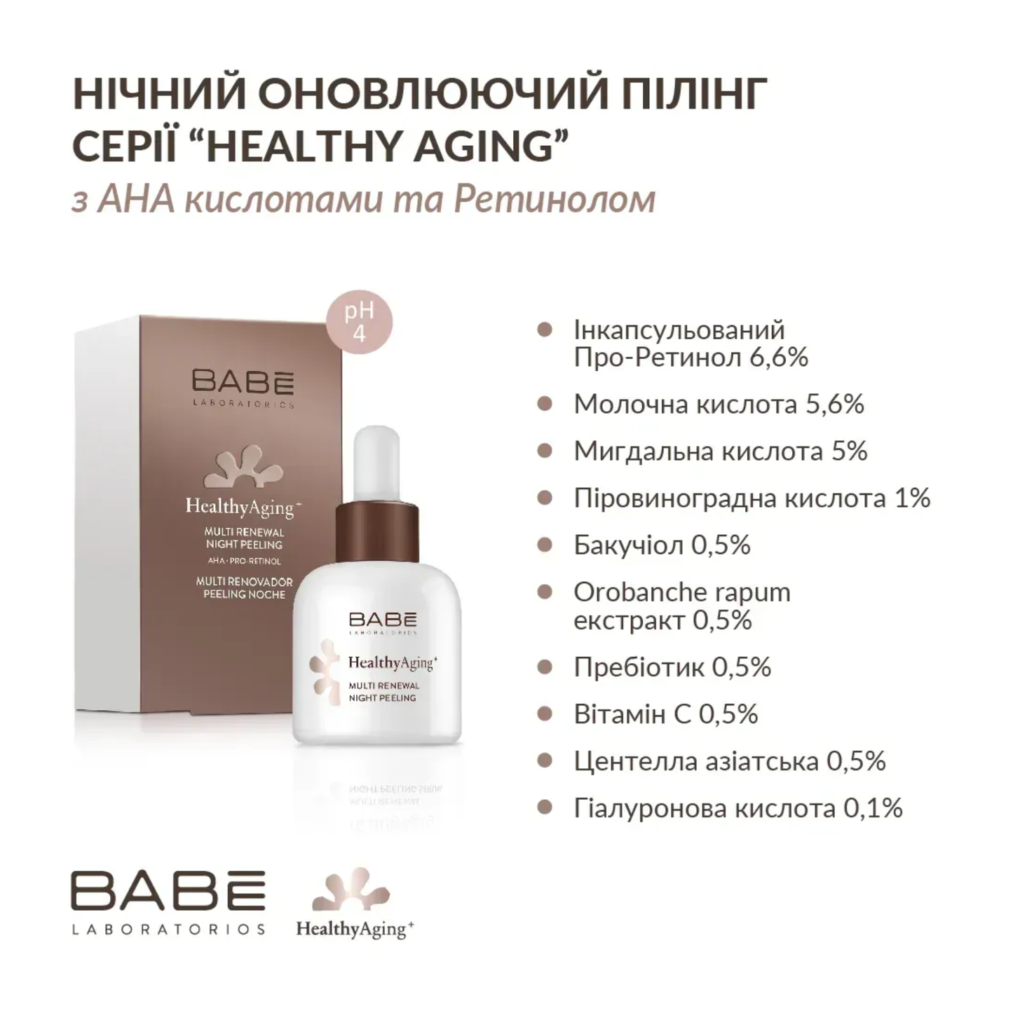 Пілінг нічний мультионовлюючий з AHA кислотами та Ретинолом BABE 30 мл