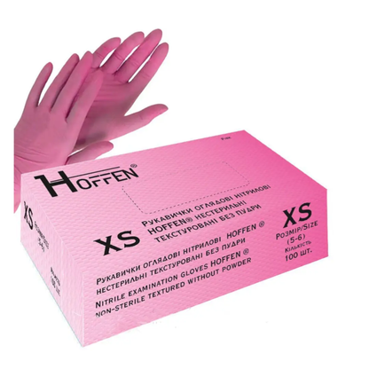 Рукавички нітрілові рожеві HOFFEN (3,5 г) XS 100 шт