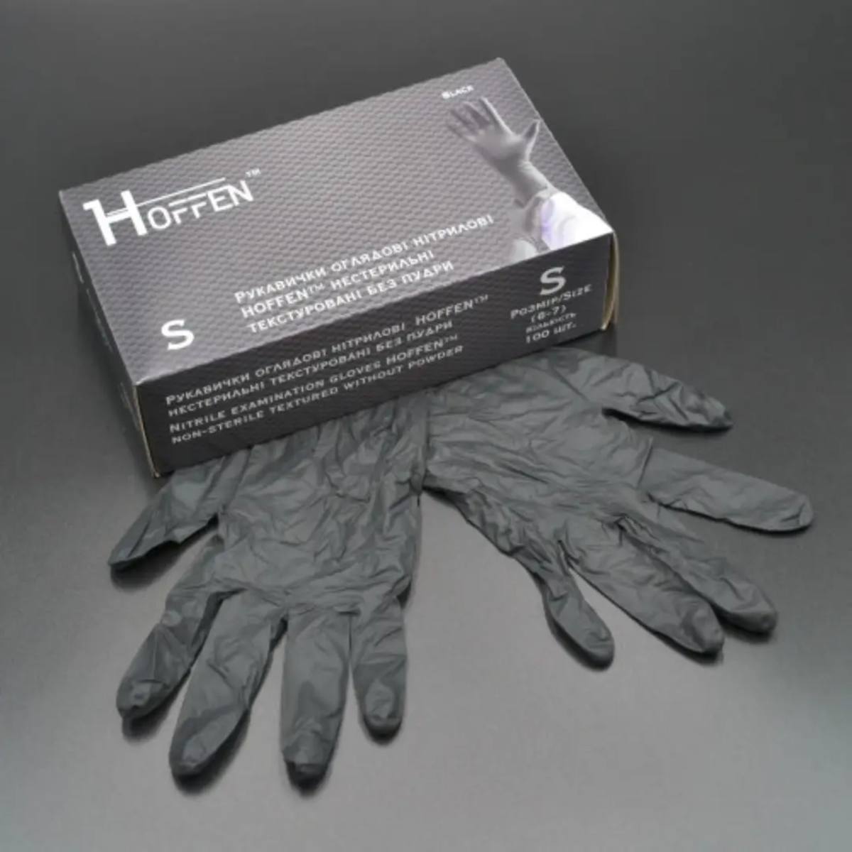 Рукавички нітрілові чорні HOFFEN (3,5 г) S 100 шт
