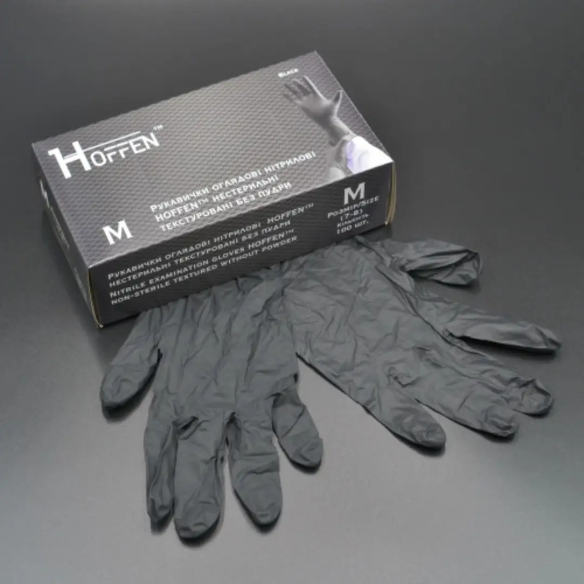 Рукавички нітрілові чорні HOFFEN (5 г) М 100 шт
