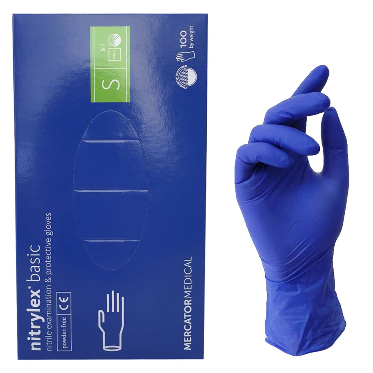 Рукавички нітрилові Mercator Medical Nitrylex Basic Сині, розмір S,(3.1 гр), 100 шт
