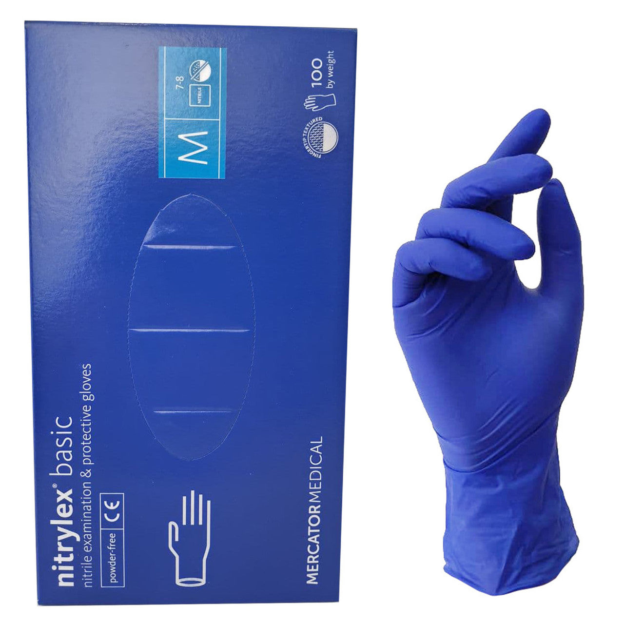 Рукавички нітрилові Nitrylex®, щільність 3.2 г. - PF PROTECT / basic - Сині (100 шт) M (7-8)