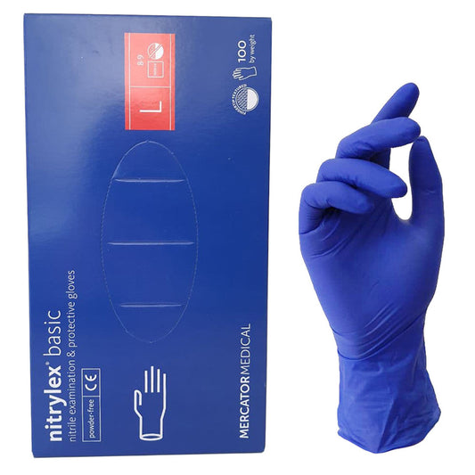 Рукавички нітрилові Mercator Medical Nitrylex Basic Сині 100 шт (3,4 гр.) розмір L
