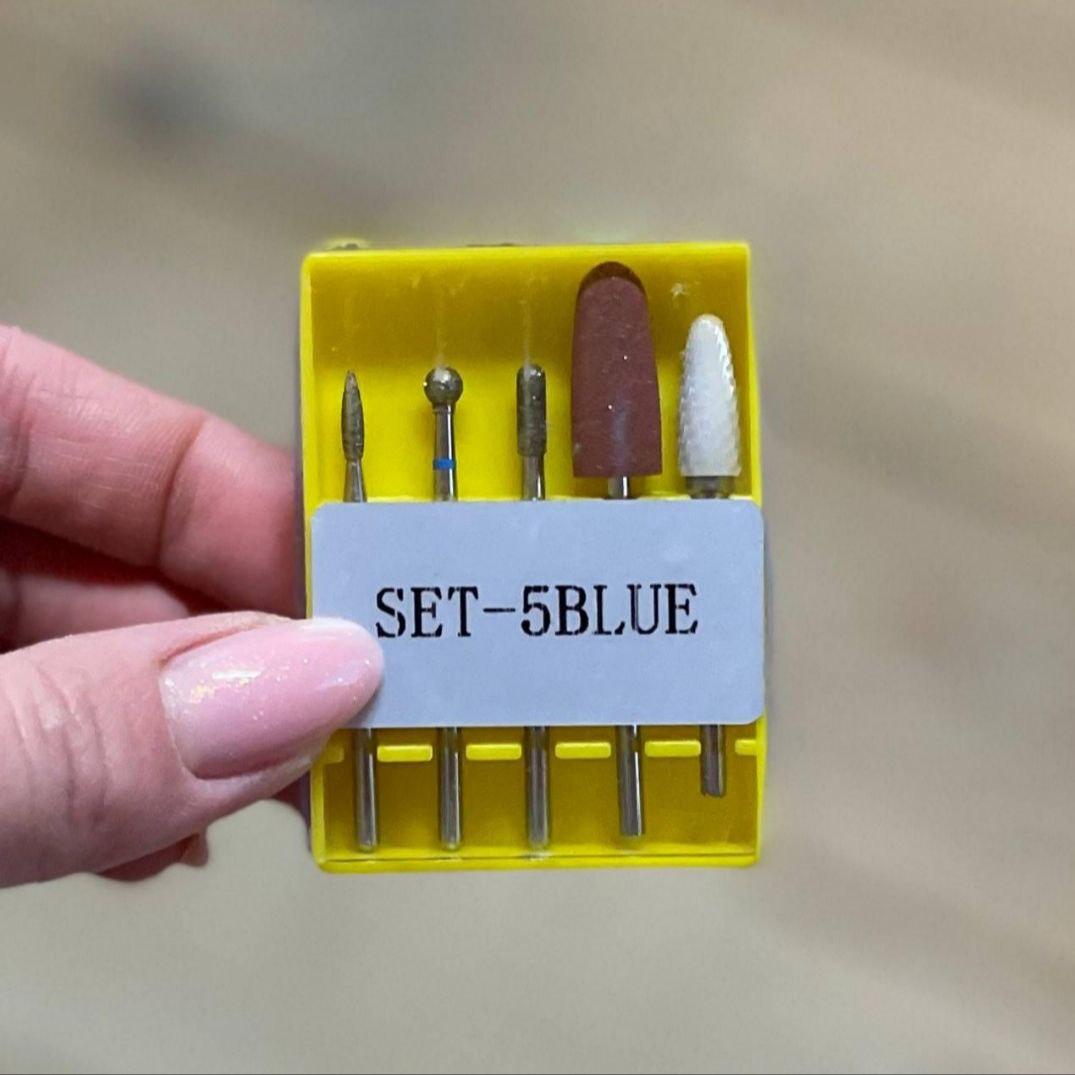 Набір фрез для тонкої кутикули в контейнері SET-5B BLUE, 5 шт
