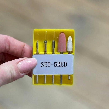 Набір фрез для тонкої кутикули в контейнері SET-5R RED, 5 шт