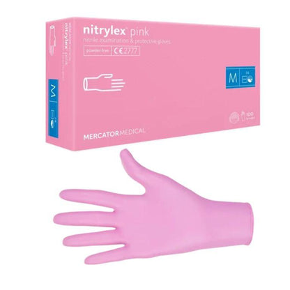 Рукавички нітрилові M, Nitrylex Pink, ніжно-рожеві, одноразові, неопудрені 100 шт.