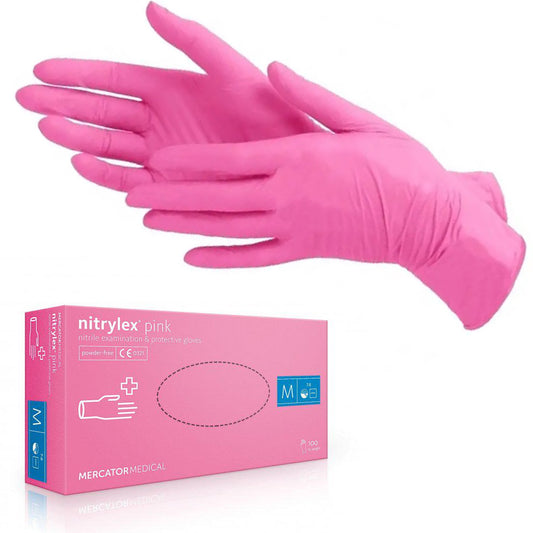 Рукавички нітрилові M, Nitrylex Pink, ніжно-рожеві, одноразові, неопудрені 100 шт.