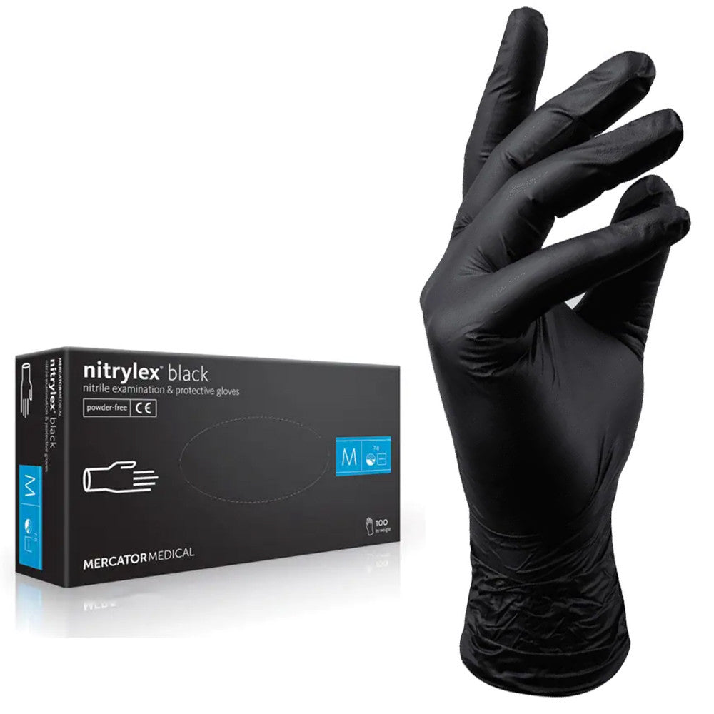 Нітрилові рукавички - Nitrylex®, щільність 4,2 г. - PF Black - Чорні (100 шт), розмір М