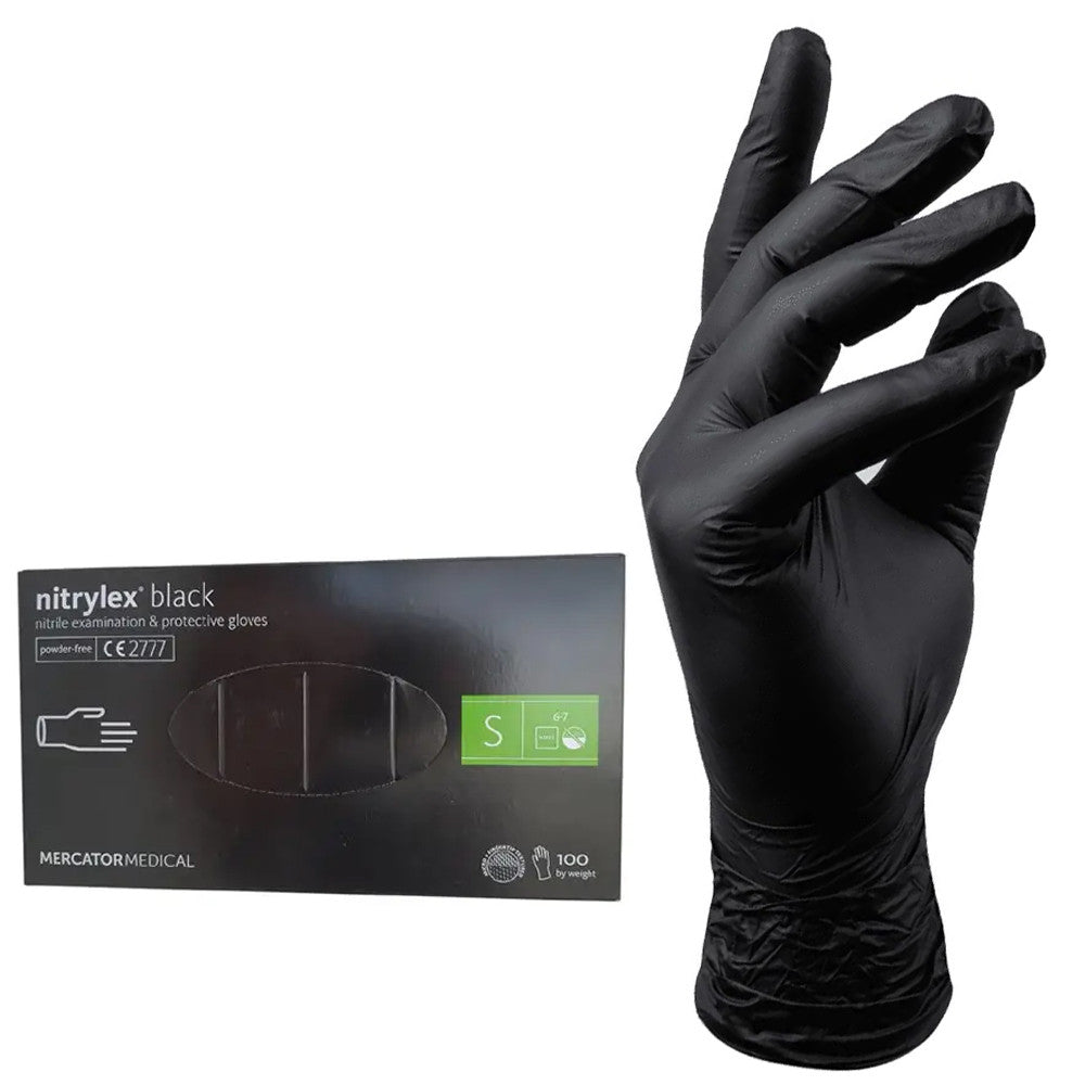 Нітрилові рукавички Nitrylex® Black чорні нестерильні, розмір S, (4,2 г.) - 100 шт