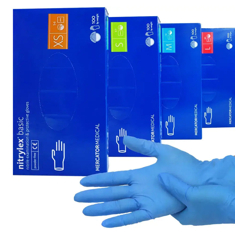 Рукавички нітрилові Nitrylex®, щільність 3.2 г. - PF PROTECT / basic - Сині (100 шт) M (7-8)