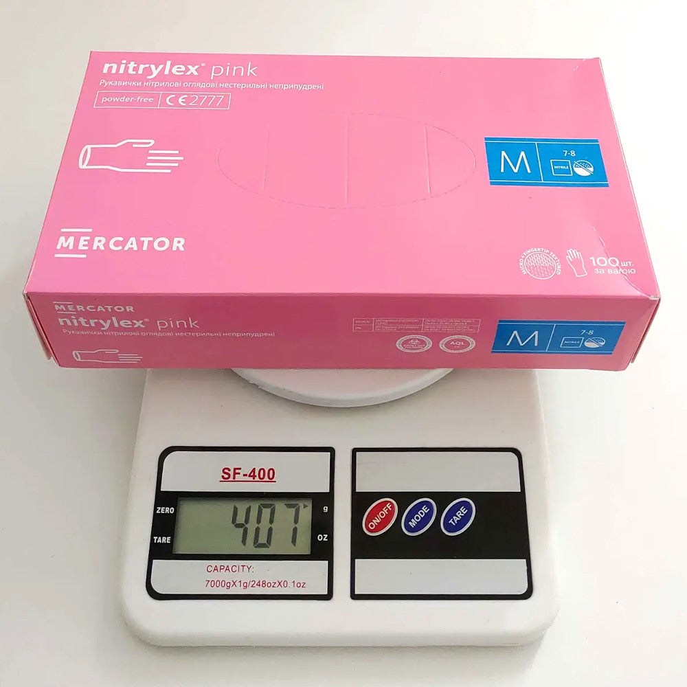 Рукавички нітрилові M, Nitrylex Pink, ніжно-рожеві, одноразові, неопудрені 100 шт.