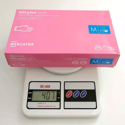 Рукавички нітрилові M, Nitrylex Pink, ніжно-рожеві, одноразові, неопудрені 100 шт.
