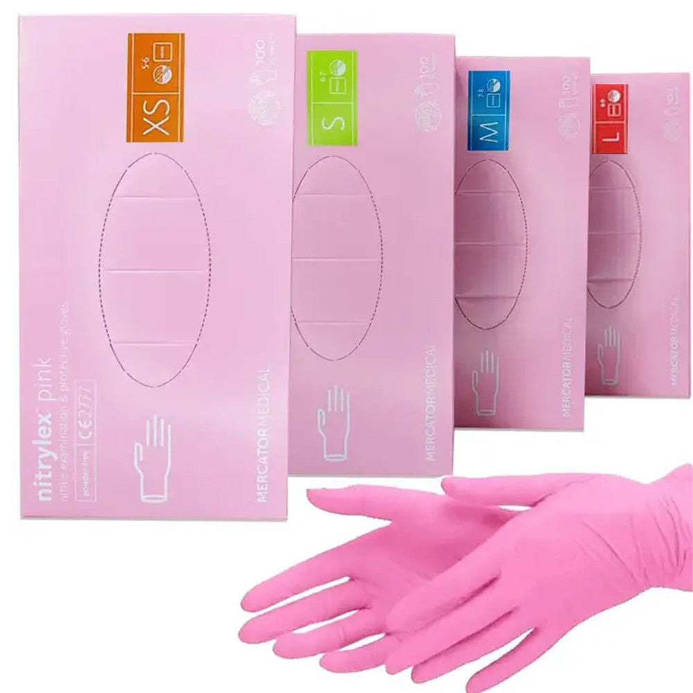 Рукавички нітрилові M, Nitrylex Pink, ніжно-рожеві, одноразові, неопудрені 100 шт.