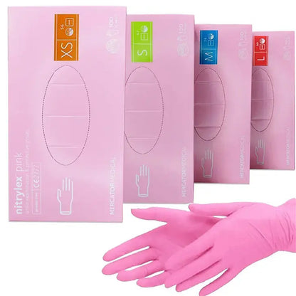 Рукавички нітрилові M, Nitrylex Pink, ніжно-рожеві, одноразові, неопудрені 100 шт.