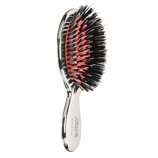 Щітка JANEKE Silver Hairbrush з натуральною щетиною кабана та нейлоном S