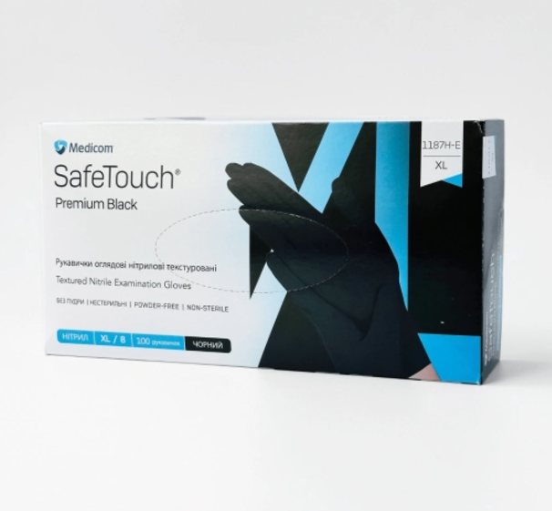 Рукавички нітрілові (чорні) SafeTouch Premium Black MEDICOM 5,0 г 100шт XL