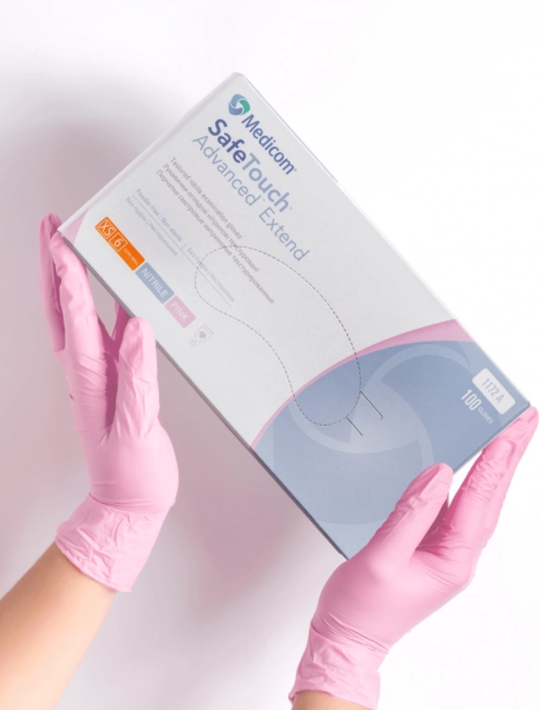Рукавички нітрілові (рожеві) SafeTouch Extend Pink MEDICOM 3,8 г 100шт XS