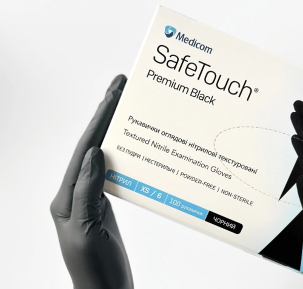 Рукавички нітрілові (чорні) SafeTouch Premium Black MEDICOM 5,0 г 100шт XS