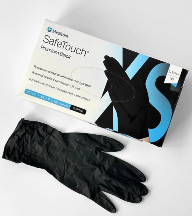 Рукавички нітрілові (чорні) SafeTouch Premium Black MEDICOM 5,0 г 100шт XS