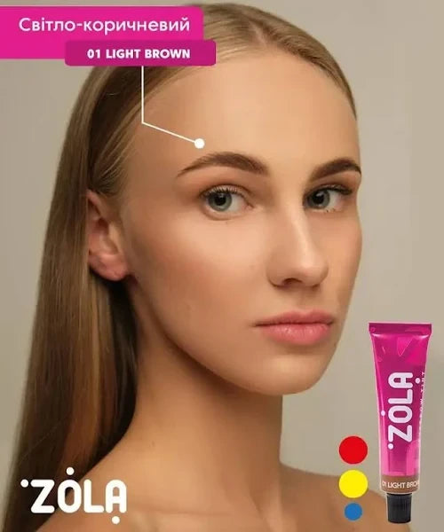 Фарба для брів із колагеном в саше з окисником 01 Light brown ZOLA 5 мл