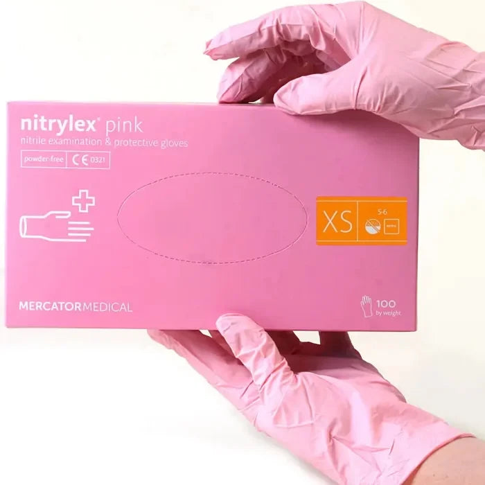 Рукавички нітрилові рожеві Nitrylex (3,5 г) XS 100 шт