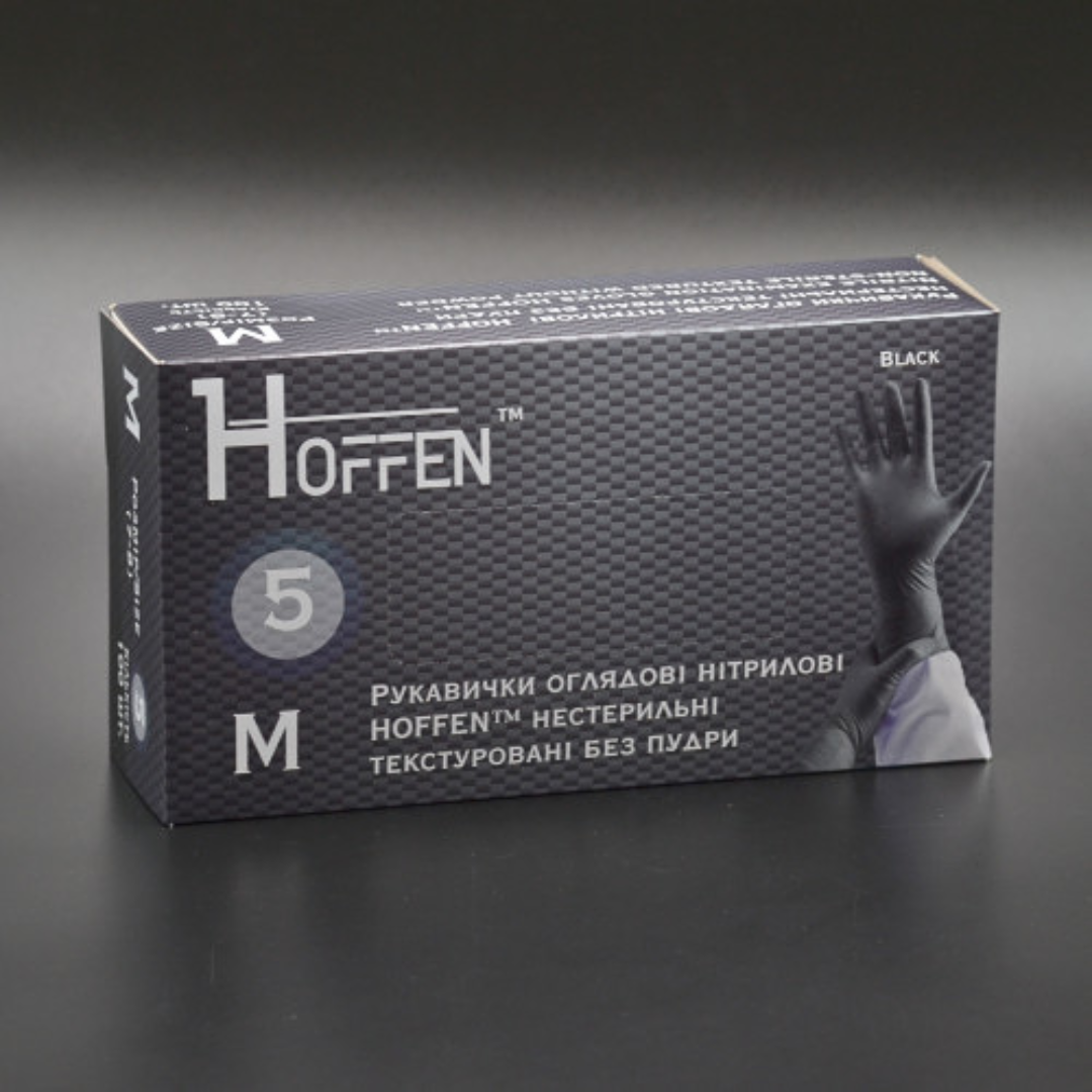 Рукавички нітрілові чорні HOFFEN (5 г) М 100 шт