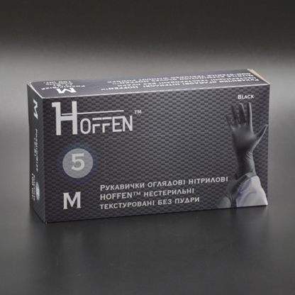 Рукавички нітрілові чорні HOFFEN (5 г) М 100 шт