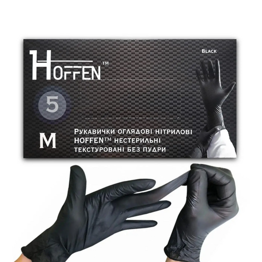 Рукавички нітрілові чорні HOFFEN (5 г) М 100 шт