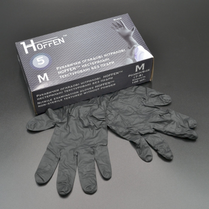 Рукавички нітрілові чорні HOFFEN (5 г) М 100 шт