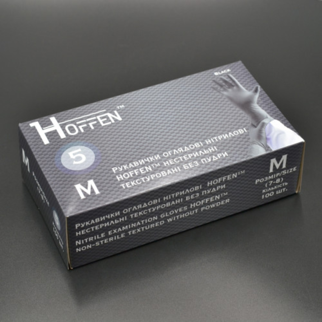 Рукавички нітрілові чорні HOFFEN (5 г) М 100 шт