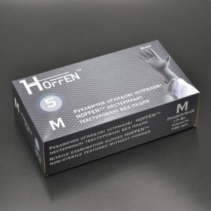 Рукавички нітрілові чорні HOFFEN (5 г) М 100 шт