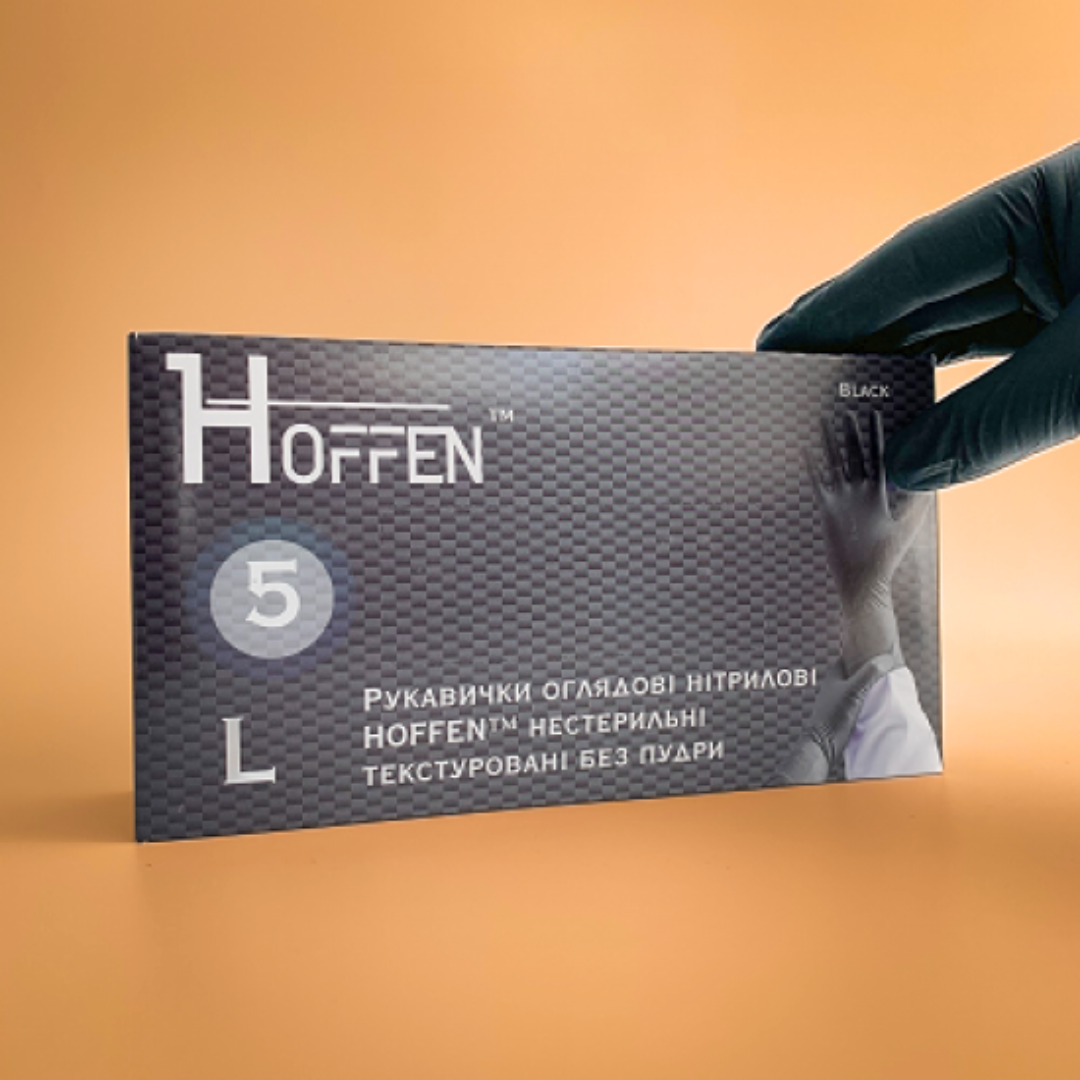 Рукавички нітрілові чорні HOFFEN (5 г) L 100 шт