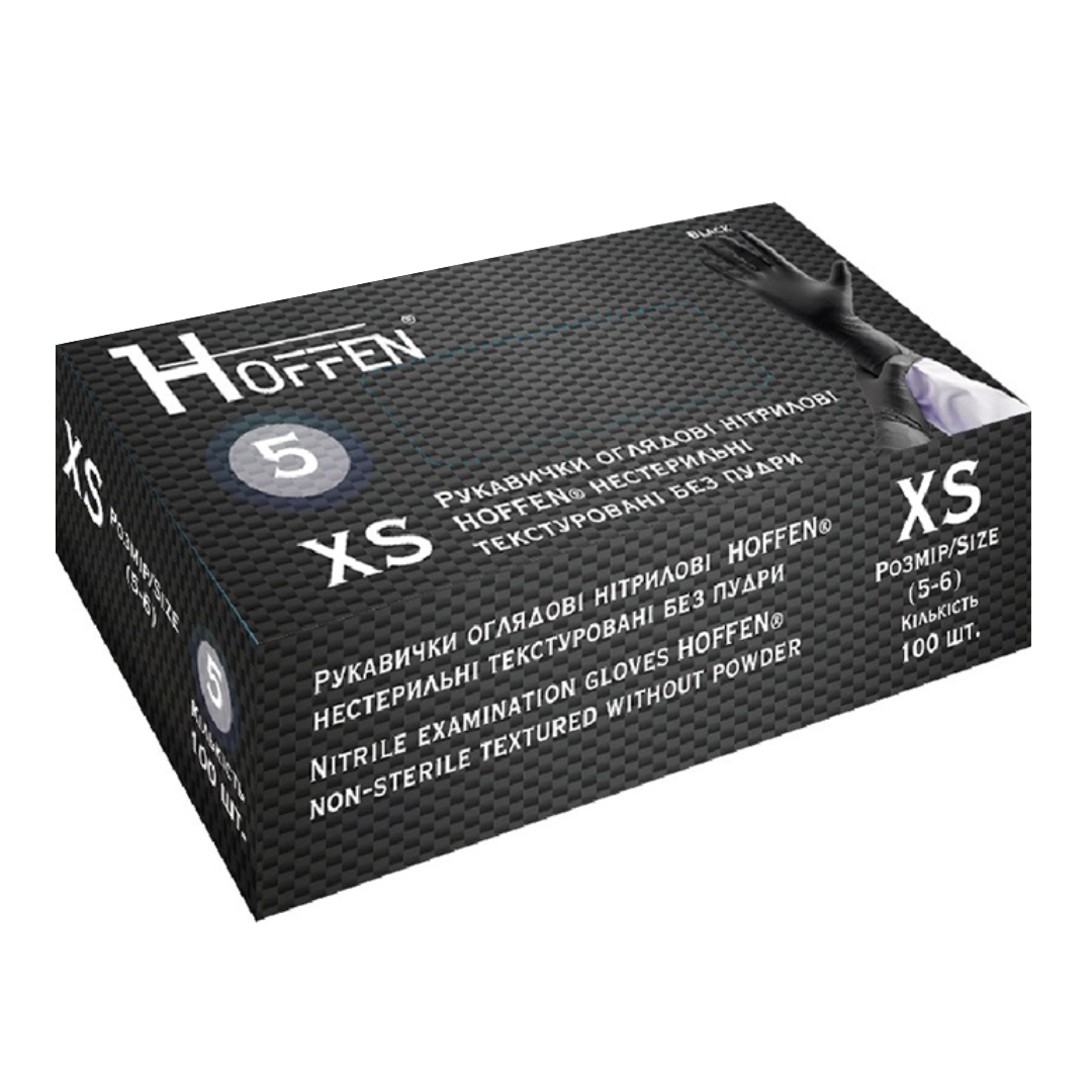Рукавички нітрілові чорні HOFFEN (5 г) XS 100 шт
