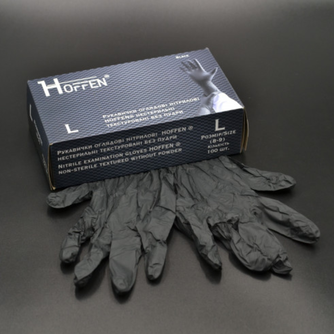 Рукавички нітрілові чорні HOFFEN (3,5 г) L 100 шт