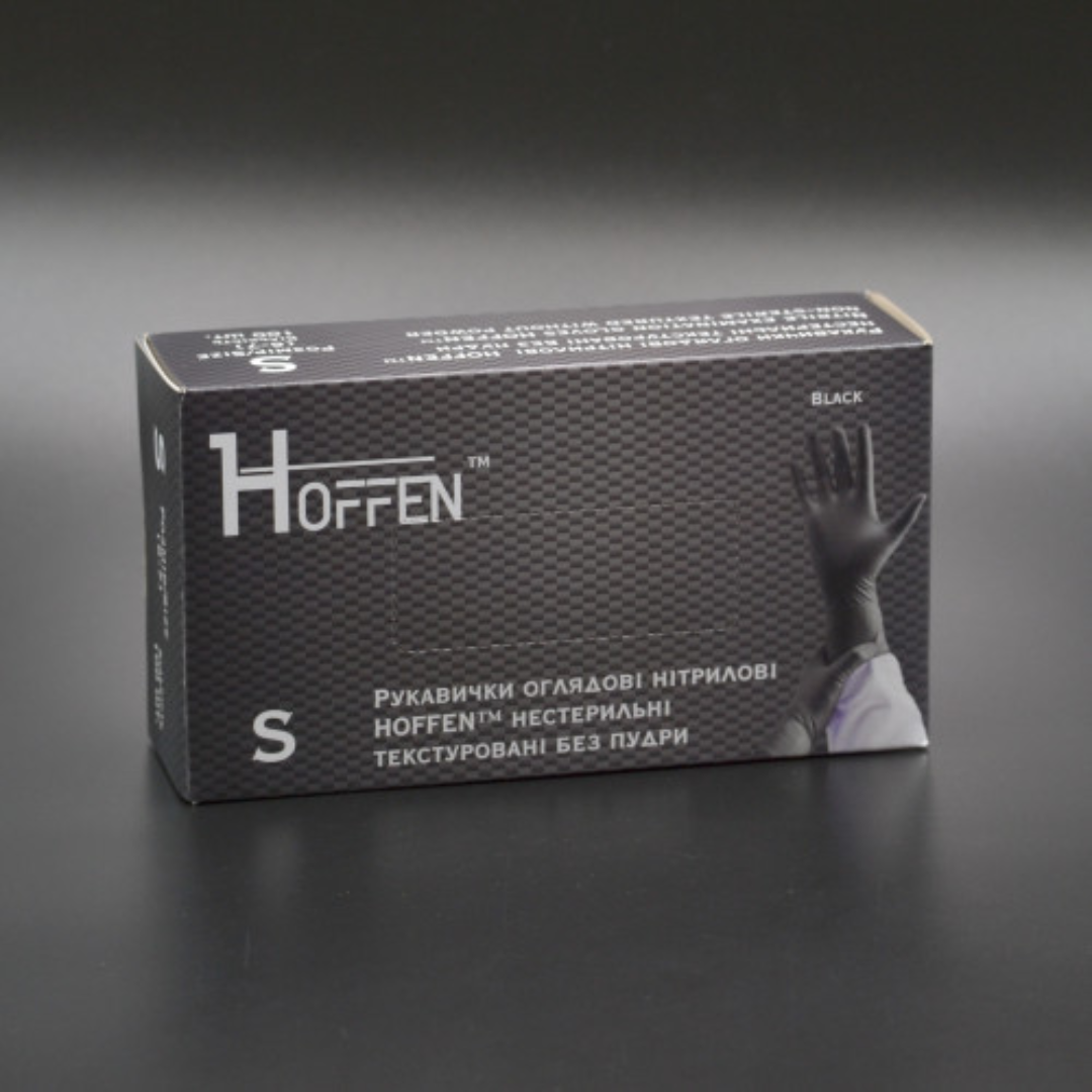 Рукавички нітрілові чорні HOFFEN (3,5 г) S 100 шт