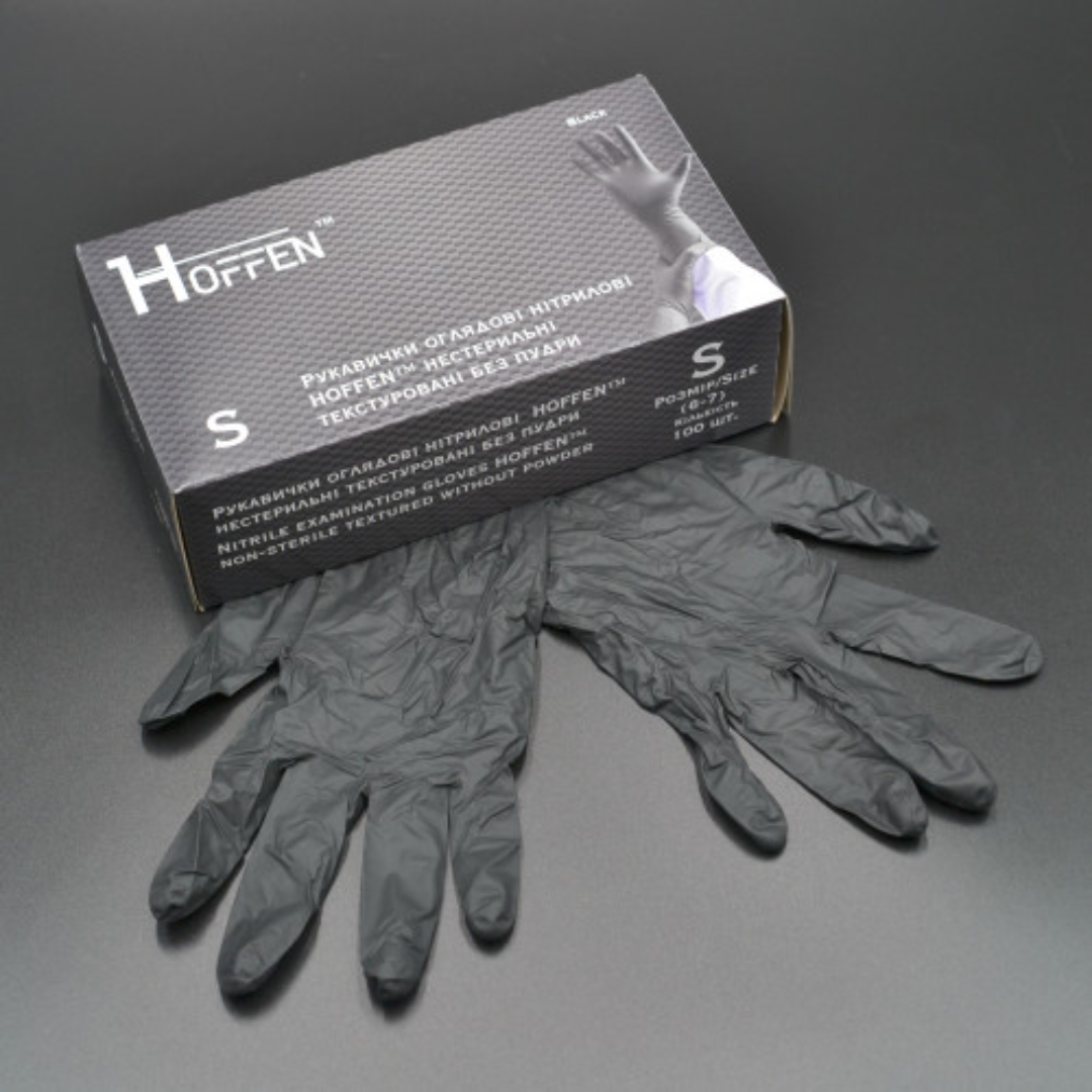 Рукавички нітрілові чорні HOFFEN (3,5 г) S 100 шт