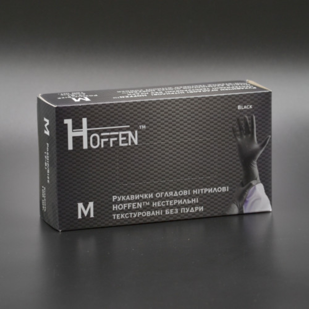 Рукавички нітрілові чорні HOFFEN (3,5 г) М 100 шт