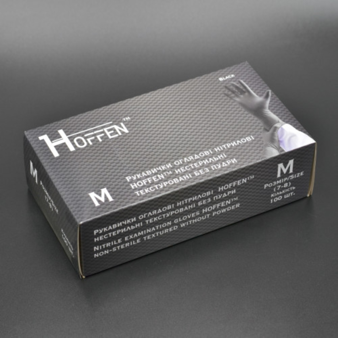Рукавички нітрілові чорні HOFFEN (3,5 г) М 100 шт