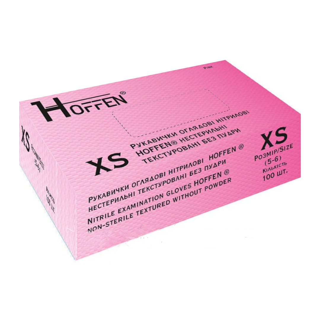 Рукавички нітрілові рожеві HOFFEN (3,5 г) XS 100 шт