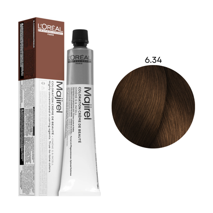 Стійка крем-фарба для волосся Majirel L'Oreal Professionnel №6.34 Темний блондин золотисто-мідний 50 мл