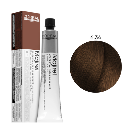 Стійка крем-фарба для волосся Majirel L'Oreal Professionnel №6.34 Темний блондин золотисто-мідний 50 мл