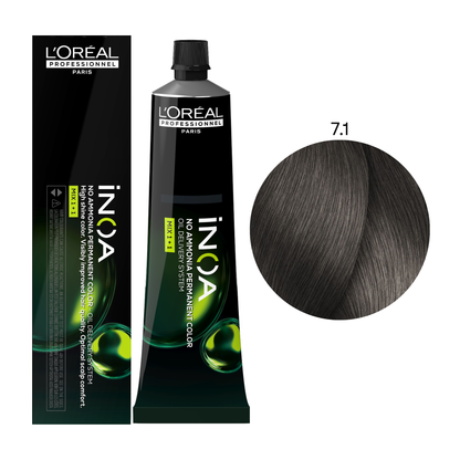 Крем-фарба для волосся без аміаку Inoa Mix 1+1 L'Oreal Professionnel №7.1 Попелястий блонд 60 мл