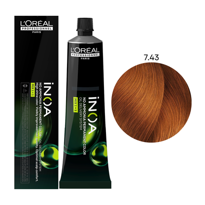 Крем-фарба для волосся без аміаку Inoa Mix 1+1 L'Oreal Professionnel №7.43 Середній блонд мідно-золотистий  60 мл