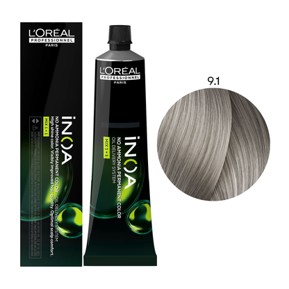 Крем-фарба для волосся без аміаку Inoa Mix 1+1 L'Oreal Professionnel №9.1 Дуже світлий попелястий блонд 60 мл