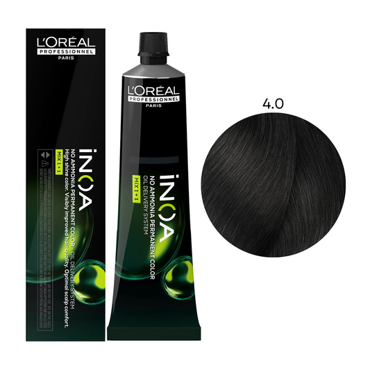 Крем-фарба для волосся без аміаку Inoa Mix 1+1 L'Oreal Professionnel №4.0 Інтенсивний темний каштан 60 мл